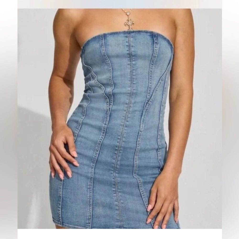 Garage Blue Strapless Denim Dress